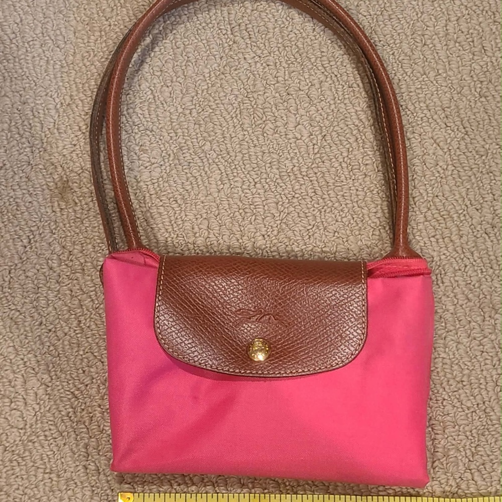 Longchamp Pink Le Pliage Medium Tote with Brown Leather Handles - Picture 7 of 15